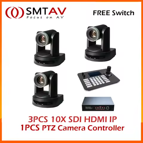 SMTAV 3pcs SDI PTZ Camera 10X Zoom Live Streaming Camera for Church Business Meeting and 1PCS PTZ Ca