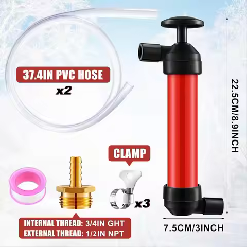 ABZT RV Antifreeze Siphon Hand Pump Kit, Liquid Transfer Pump with Two 1 Metre Clear PVC Hoses for P