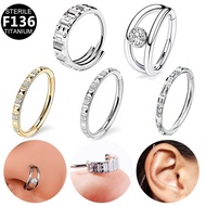 Cincin hidung dan anting-anting bertatahkan titanium zircon Titanium G23, perhiasan tindik aloi tita