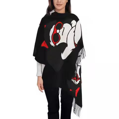 Mafaldaa Cute Shawls Wraps Womens Winter Long Soft Scarf Anime Cartoon Pashmina Tassel Scarves