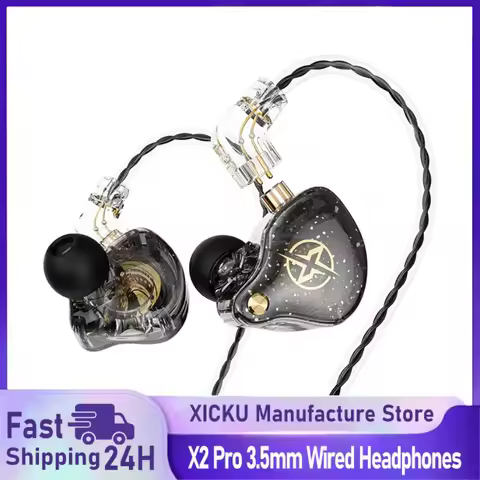 X2 Pro 3.5mm Detachable Wired Headphones Double Dynamic HiFi Earphone Bass Headset Stereo Musician M