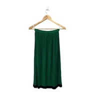 70年代復古風，全件打褶長裙，Ungaro Paris 品牌，祖母綠色搭配黑色滾邊。