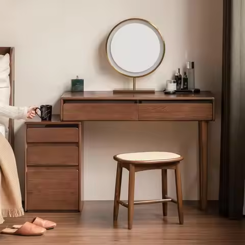 Extendable Oak Wood Vanity Desk with Dresser Makeup Table Bedroom Bathroom Study 15.7"D x 45"W x 30"