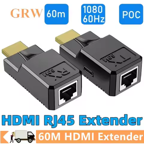 60M HDMI-compatible Extender RJ45 Ports Network HD 1080P 60Hz HDMI to RJ45 POC Power Supply Over Cat