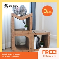 KAFBO Cat Scratching Furniture HOME 3 pcs Set – Walnut ที่ลับเล็บแมว ที่ข่วนเล็บแมว บ้านแมว คอนโดแมว