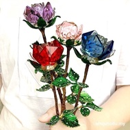 1Pc Crystal Glass Rose Flower Figurines Craft Wedding Valentine Day Favors Gifts Table Decoration Or