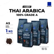 (1กก.)Bluekoff A5 Dark Roast (คั่วเข้ม) ถุงสีน้ำเงิน เมล็ดกาแฟไทย อราบิก้า 100% Premium เกรด A จำนวน