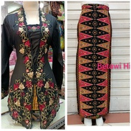 setelan kebaya encim lengan panjang fashion store/pesta/wisuda - hitam &amp; merah xl