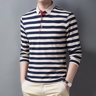 Men Shirt New Style Spring and Autumn New Long Sleeve T-shirt Men's Stripe Polo Casual Business Men's Solid Color Trend Under Top Baju Lelaki