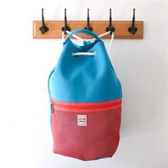 日本 ellesse 藍色潛水衣布料 紅網 索繩 水桶背囊
