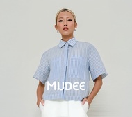 MUDEE เสื้อเชิ้ตลินินตัวสั้น สีฟ้าขาว