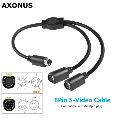 1.6FT/50CM S-Video 8 Pin Mini DIN Y Splitter Connector Cable 8Pin S-Video 1 Male to 2 Female Din Plu