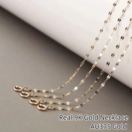 Real 9K Gold Tile Chain Necklace Pure AU375 Lip Chain Design Simple Fashion Fine Jewelry Gift  for W