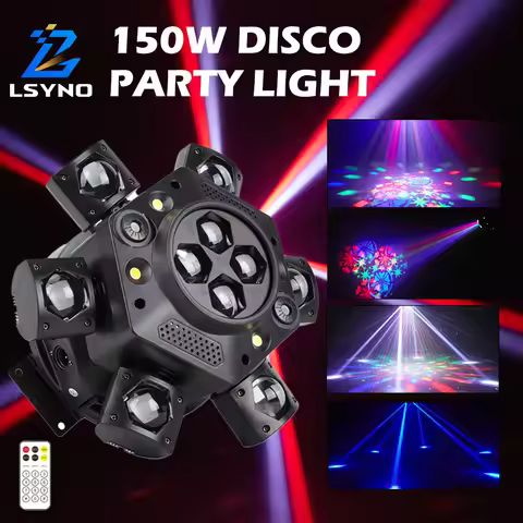 Moving Head Disco Light 150W 6-Arm Remote Control Rotating DJ Lights DMX512 Mini LED Beam Strobe Sta