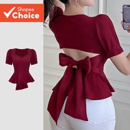 Lovito Women's Elegant Party Ruffle Hem Spring/Summer Claret Blouse L165ED633  Lovito Wanita Elegan 