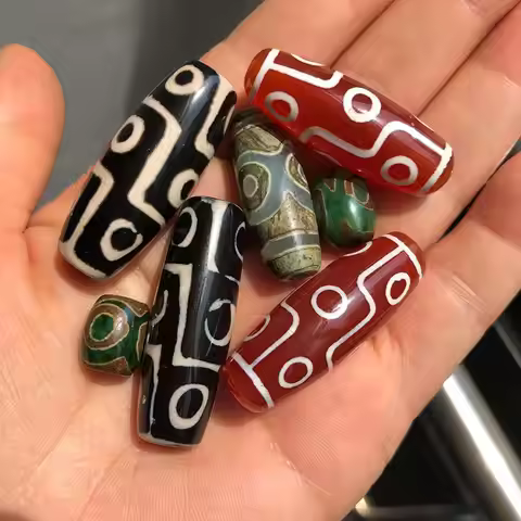 Green Red Prayer Mala Black Tibetan Mystical Agates Dzi Stone Beads Oval 9 eyed Beads for jewelry ma