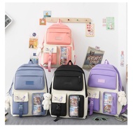 【fashion Design】5 Piece Set Kawaii Women Backpack Nylon School Bag for Girls Backpacks with Many Pockets Contrast Color Bookbags 2022 Beg Galas Wanita
