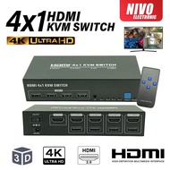 4 Port HDMI KVM Switch 4X1 Dual Monitor 4K@60Hz Extended Display USB KVM Switch 4 in 1 out
