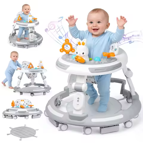Safety-Enhanced 4-In-1 Grow-With-Me Baby Walker & Play Center - Adjustable 8 Heights, Anti-Tip Base,