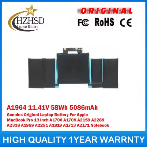 A1964 11.41V 58Wh 5086mAh Genuine Original Laptop Battery For Apple MacBook Pro13 inch A1706 A1708 A