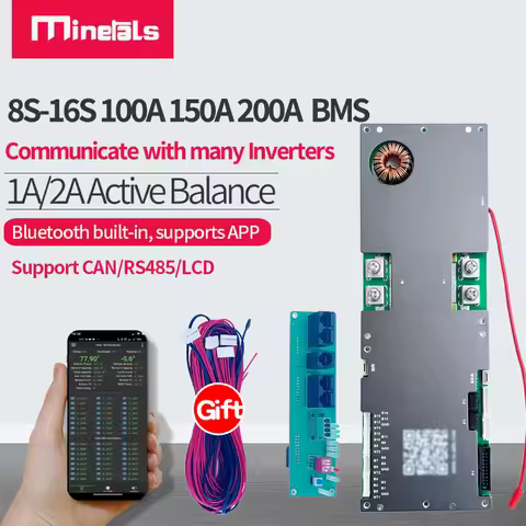 JK Jikong Inverter BMS 8S-16S Smart BMS 100A 150A 200A Li-ion LiFePo4 Energy BMS 1A 2A Active Balanc