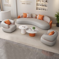 Curved Sofa Tech Cloth Corner Sofa Cream Style