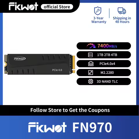 Fikwot FN970 M.2 SSD with Dram Cache Heatsink 512GB 1TB 2TB 4TB 7400MB/s PCIe4.0 NVMe Internal Solid