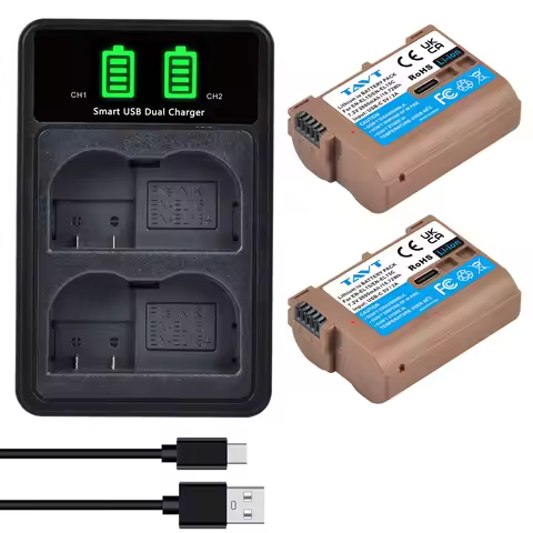 2600mAh EN-EL15C EN-EL15 Battery and 2 Channel Charger for Nikon Z5 Z6 II Z7 Z7II Z8 D600 D610 D600E