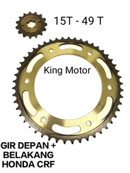 GEAR GIR GER SET DEPAN BELAKANG GIGI TARIK HONDA CRF 15 T - 49 T BAJA BAKAR EMAS GOLD KUALITAS ORI