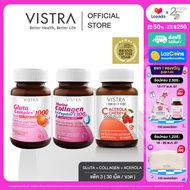 [ Gluta + Collagen + Vit C Set 3 ขวด ] VISTRA Gluta Complex 1000 Plus Red Orange Extract ( 30 เม็ด ) + VISTRA Marine Collagen TriPeptide 1300 mg.&amp; CO-Q10 ( 30 เม็ด) + VISTRA IMU-PRO C Acerola Cherry 2000 Plus (30 เม็ด)  Exp.08/2025