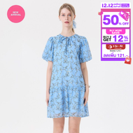 EP ชุดเดรส ลายโบว์ ผู้หญิง สีฟ้าอ่อน | Bow Print Dress | 05075