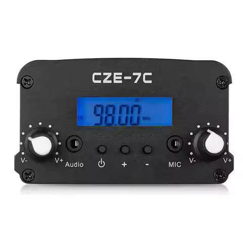 7W/1W FM Transmitter Mini Radio Stereo Station PLL LCD with Antenna and 3.5mm Audio Cable for Drive-