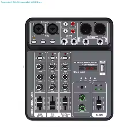 91AA Portable 4 Channel Sound Mixer Built-in Headphone Output Port for Karaoke