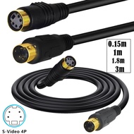 S-Video 4-Pin Din Cable, Male to Female Extension Cord, Gold Plated 4Pin Din Connector for DVD Playe