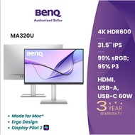 BenQ 31.5" MA320U IPS 4K UHD HDR600 60Hz 5ms Built-In Speaker PD90W USB-C Ergonomic Monitor For Macb