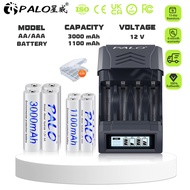 PALO 4-slot 1.2V /1.5V smart battery charger+1.2V AA/AAA batteries 3000mah 1100mah