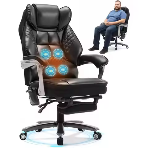 600LBS Big and Tall Office Chair with Massage and Heat, 23.5" Wide Leather Office Chair, Ergonomic C