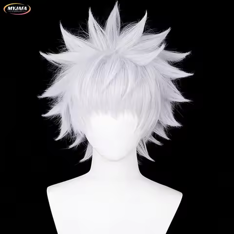 High Quality Anime Killua Zoldyck Cosplay Wig 30cm Short Silver White Fluffy Heat Resistant Syntheti