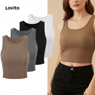 Lovito Women's High Stretch Basic Tank Top, Plain Casual L77ED387