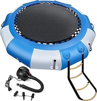 TONKOUM 10 Ft Lake Trampoline Bounce Swim Platform, Water Trampoline with Rope Ladder, Inflatable Bouncer Jump Floating Trampoline for Water Sports