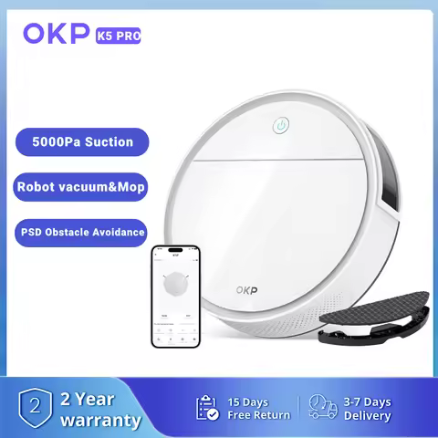 OKP K5P Robot Vacuum Cleaner, 5000Pa, 180 Mins, WiFi/App, Slim Design, Self-Charging, Perfect for Ha