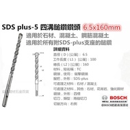 【台北益昌】德國 BOSCH SDS plus-5 四溝鎚鑽鑽頭 6.5x160mm