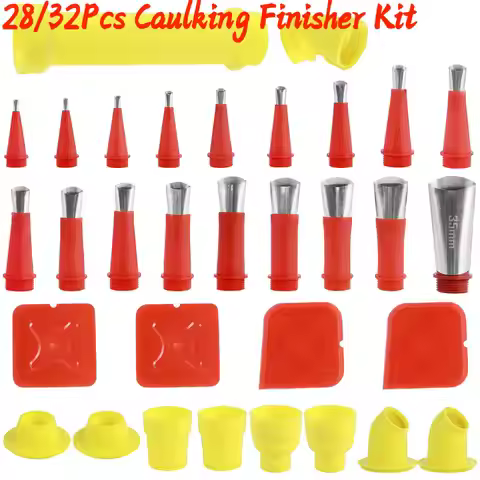 28/32Pcs Caulking Finisher Kit Caulking Nozzle Tips Tool Kit with Connector and Grout Scraper for Ba