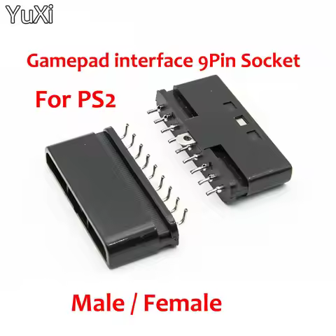 YUXI 1PCS Black Full 9 Pin 90 Degree Male Female Connector Game Controller Socket Slot for PS2 Conso