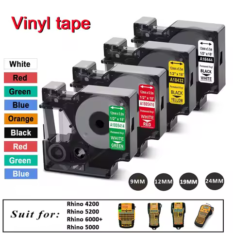 Compatible DYMO Rhino Vinyl Industrial Tape 18431 18443 18432 18444 1805435 18433 18445 1805431 For 