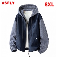 ASFLY 8XL Plus Size Cargo Jacket Men Spring Autumn Sleeve Patchwork Jacket Male Fashion Casual Camp 