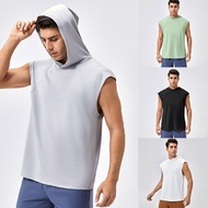 Men Running Hooded Tops Sleeveless Gym Tank Tops Sport Vest