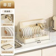 廚房碗碟收納置物架 雙層碗櫃帶蓋防塵大容量碗盤瀝水餐具收納架（平行進口）（快遞送貨上門）