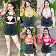 Z188 Hot Clothes For Chubby Women Front-Cut Mesh Shirt + Rayon Bra Chest Size 34-44