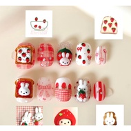 Strawberry cream toast, Miffy rabbit hand-painted three-dimensional cute short nails, handmade weari